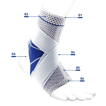Bauerfeind MalleoTrain S open heel įtvaro charakteristikos (iliustracija)